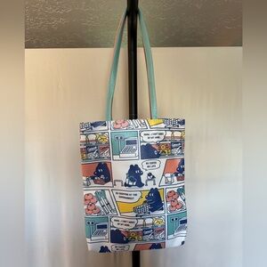 Comic Strip Style Tote Bag in Pastel Teal and Coral